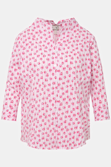 Bluse, Blüten, Streifen, Kelchkragen, 3/4-Arm
