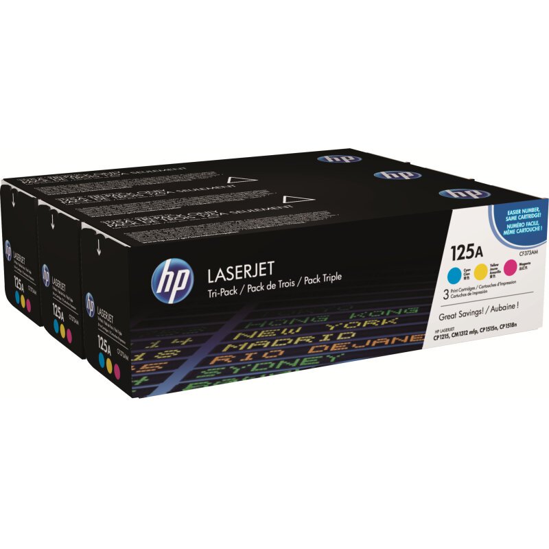 HP 125A pack de 3 toners LaserJet cyan/magenta/jaune authentiques