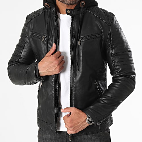 Veste Biker Capuche Noir
