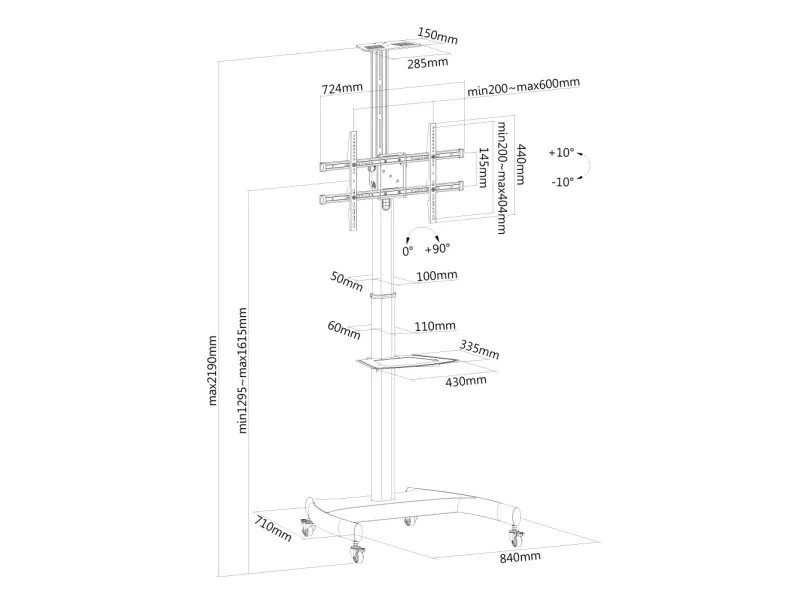 Neomounts PLASMA-M1900E - Vogn med hjul - for fladt panel/AV-udstyr - sort - skærmstørrelse: 37