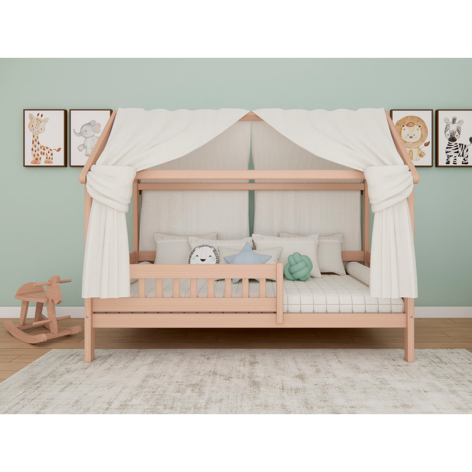 Bett Mila mit Dach Buche massiv 90 x 200 cm Buche natur