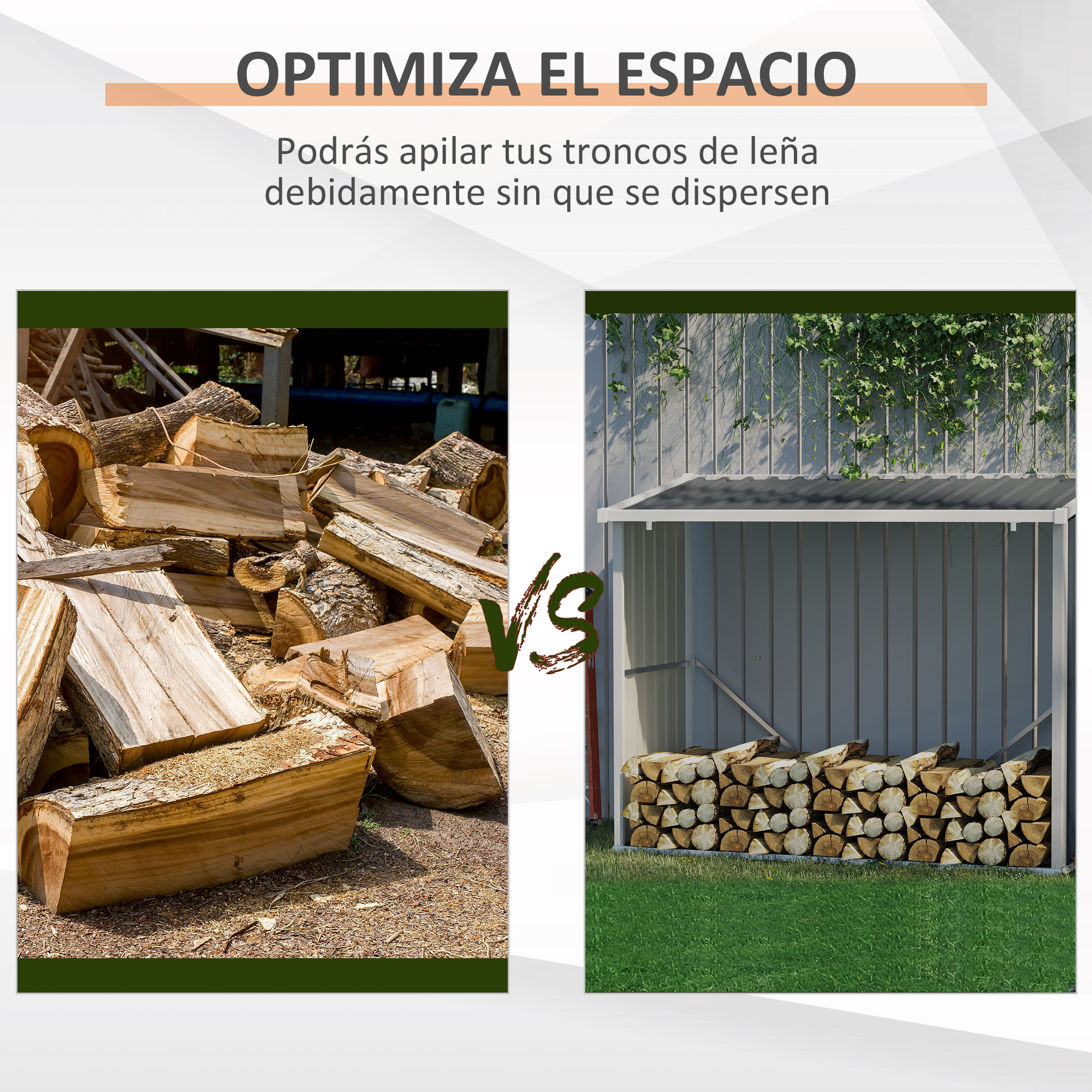 Abrigo para lenha em aço galvanizado Outsunny