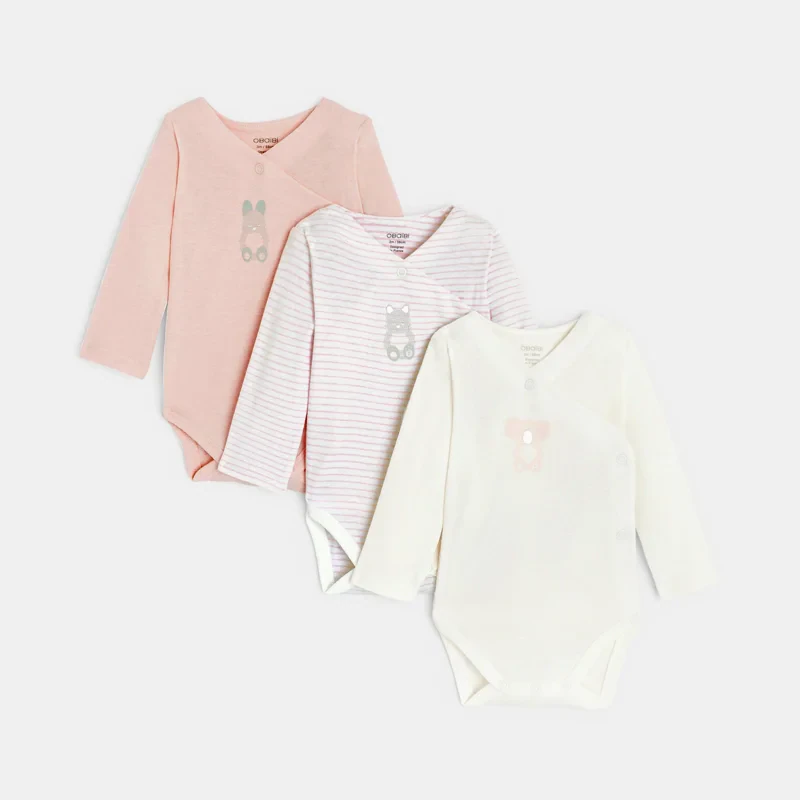 Body croisé manches longues bébé fille (lot de 3) Rose