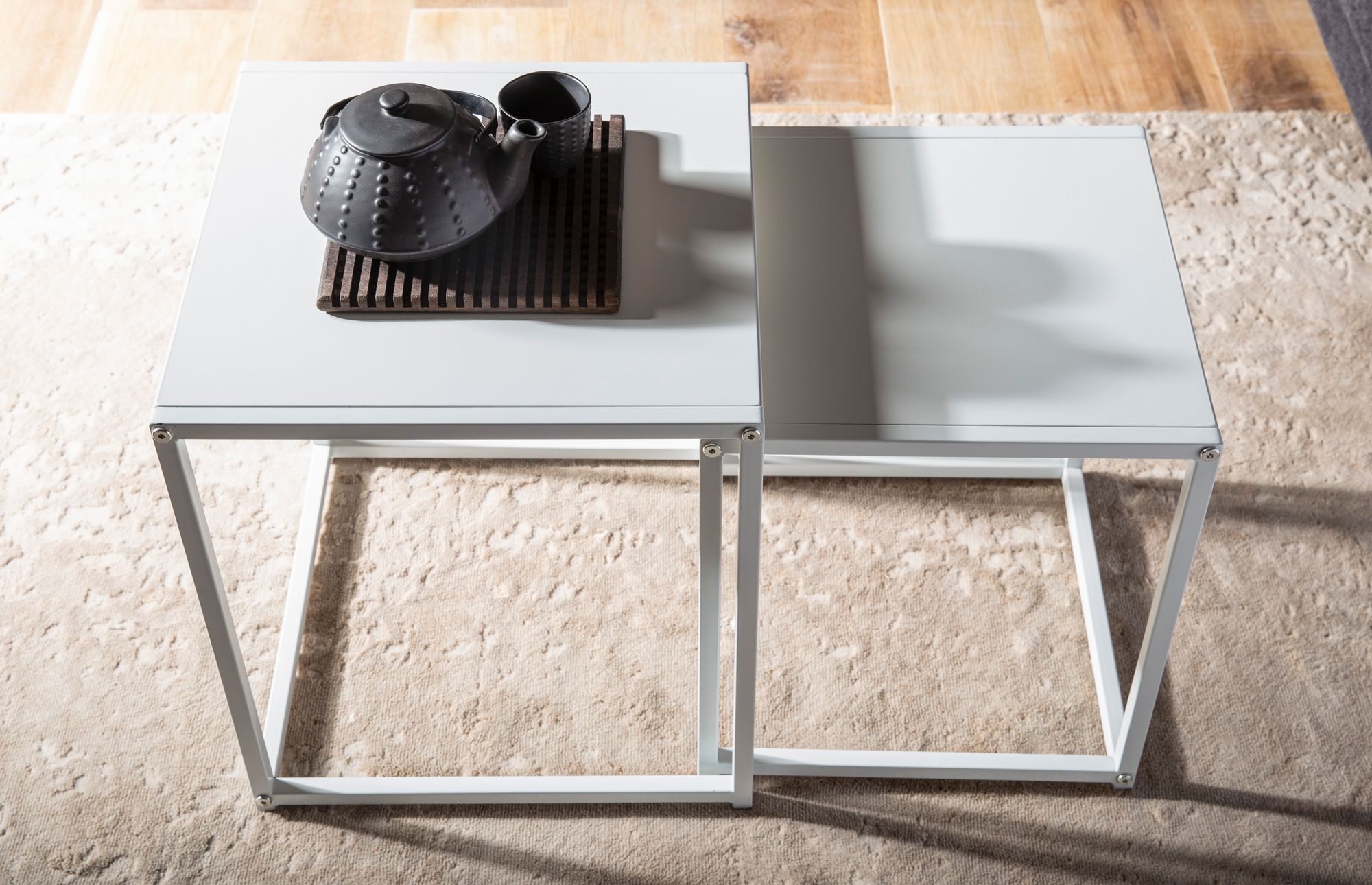Beistelltisch FineBuy Satztisch Metall 2 teilig Couchtisch Tisch Set Weiß