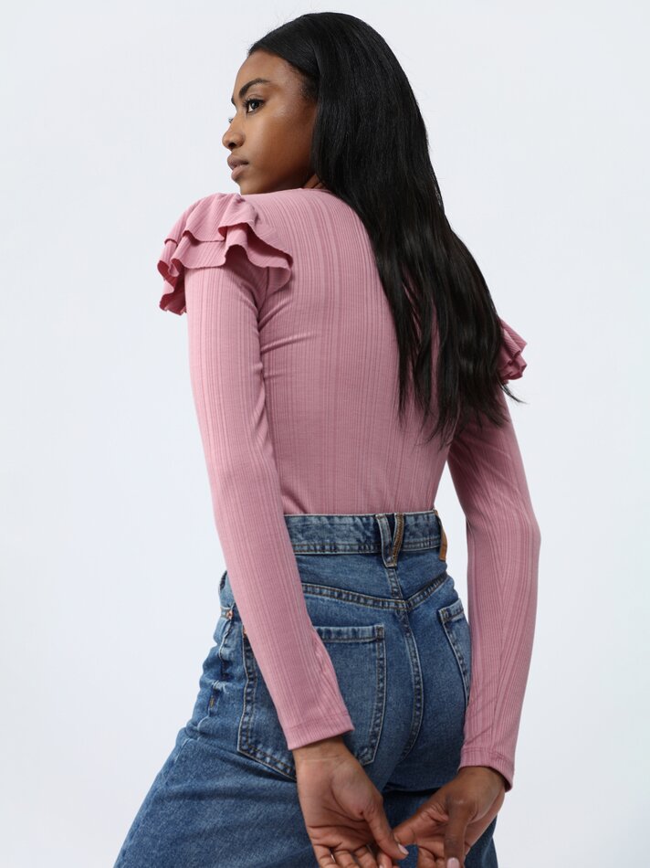 Blusa de tricô com babados - Rosa