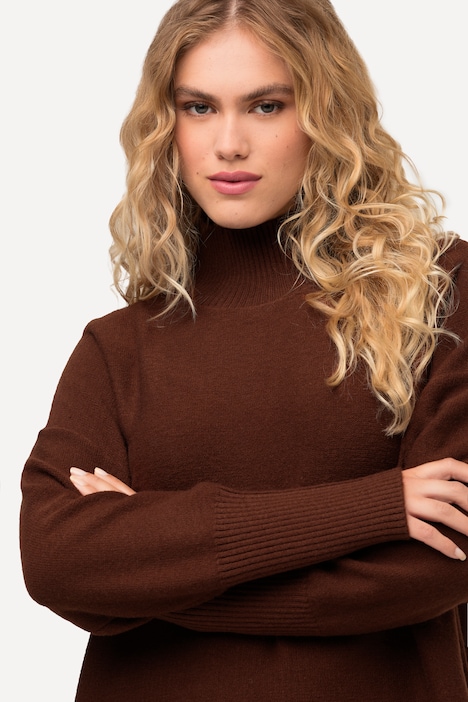 Strickkleid, Oversized, Stehkragen, Langarm, Midikleid