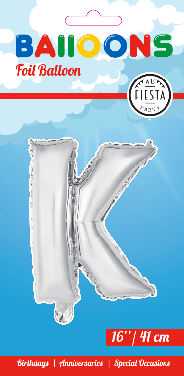 Folie Ballon Letter K Zilver 41cm met Rietje