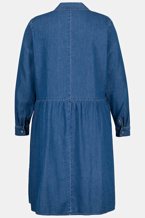 Midikleid, Jeanskleid, A-Linie, Hemdkragen, Langarm