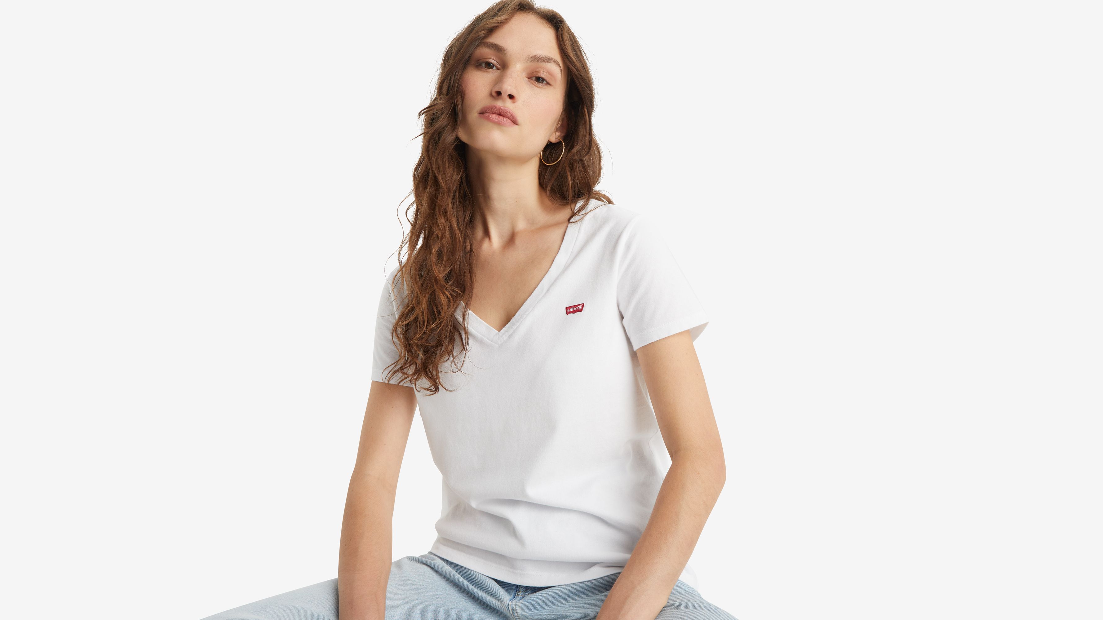 T-shirt col V - White - Blanc
