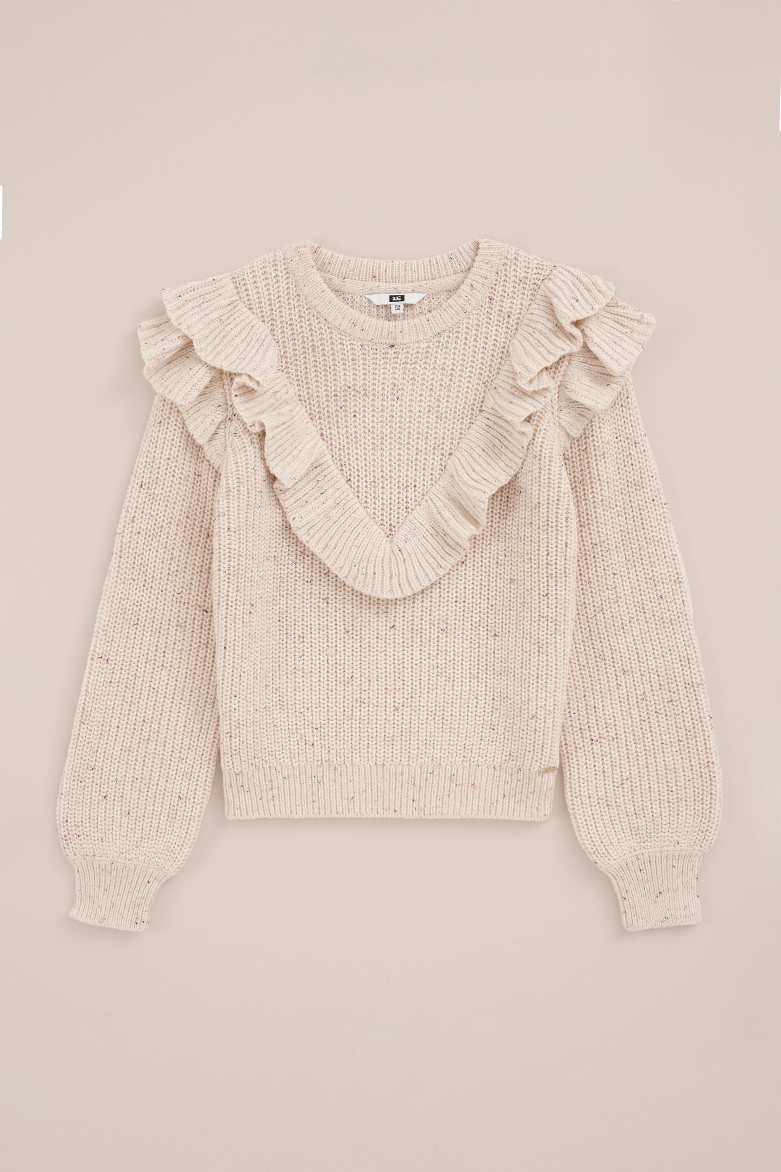 Meisjes gebreide trui met ruches WE Fashion Beige