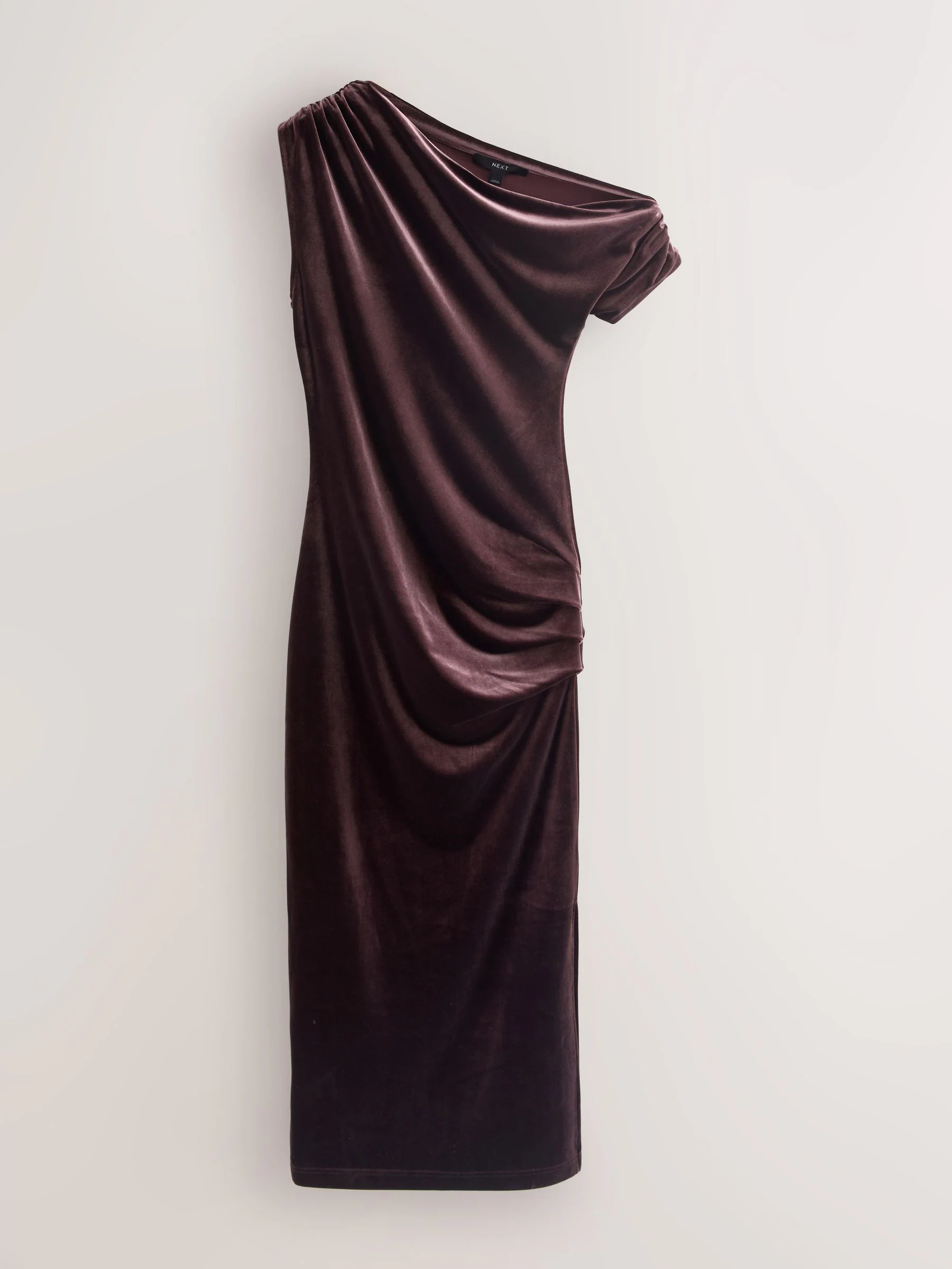 Chocoladebruin - Velvet Off Shoulder Column Midi Dress