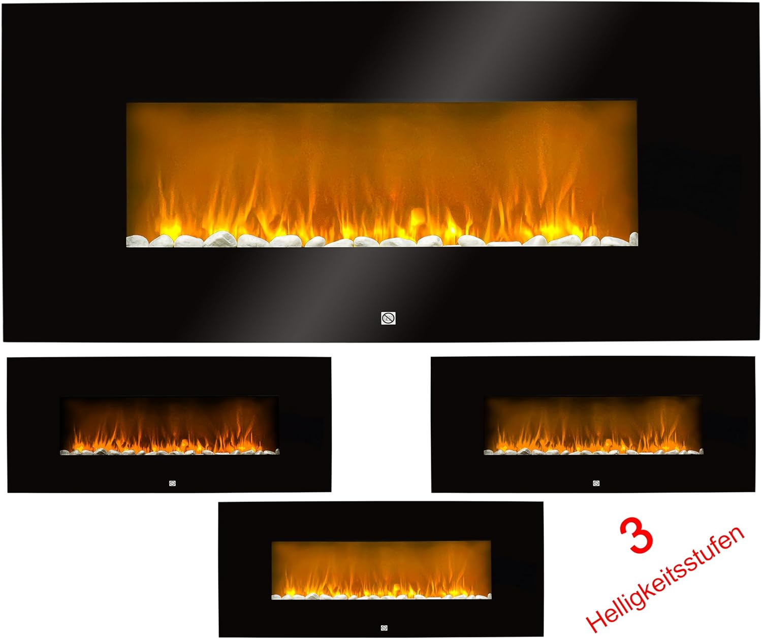 Elektrokamin Wandmontage 94cm – Elektrischer Kamin mit LED Flammeneffekt & Heizfunktion 2000W – Wandkamin mit Thermostat Timer & Fernbedienung – Design Kaminofen ohne Schornstein, Schwarz