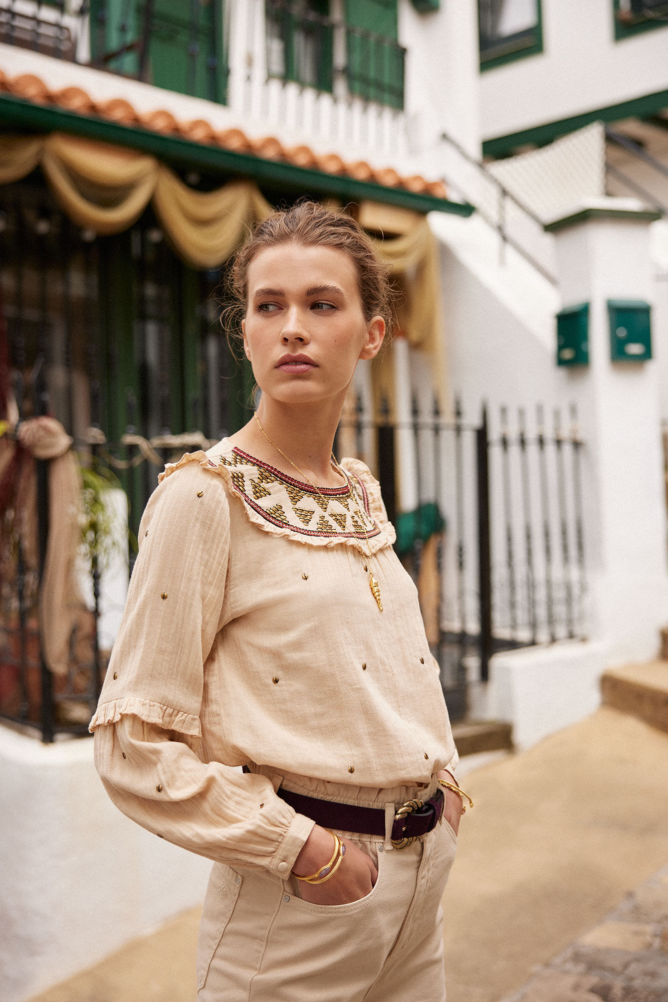 Blusa Nat Cotton com Bordado - Bege