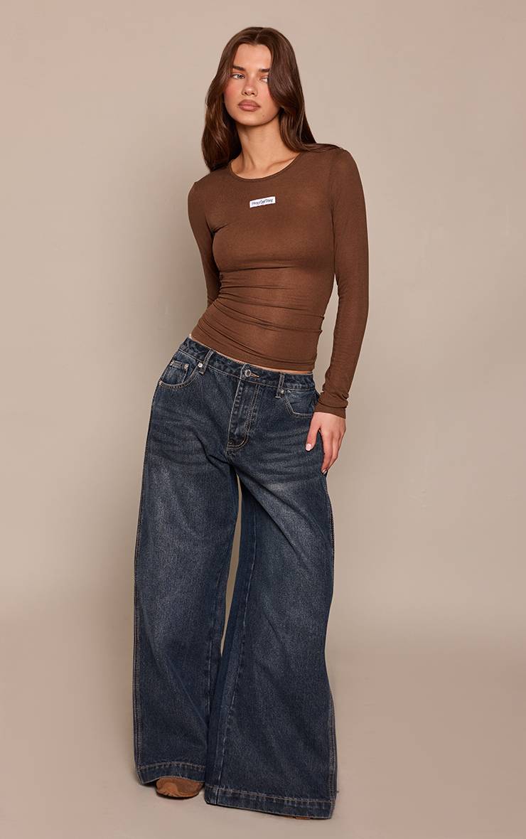 Chocolat T-shirt À Manches Longues En Coton Transparent Avec Détail D'étiquette
