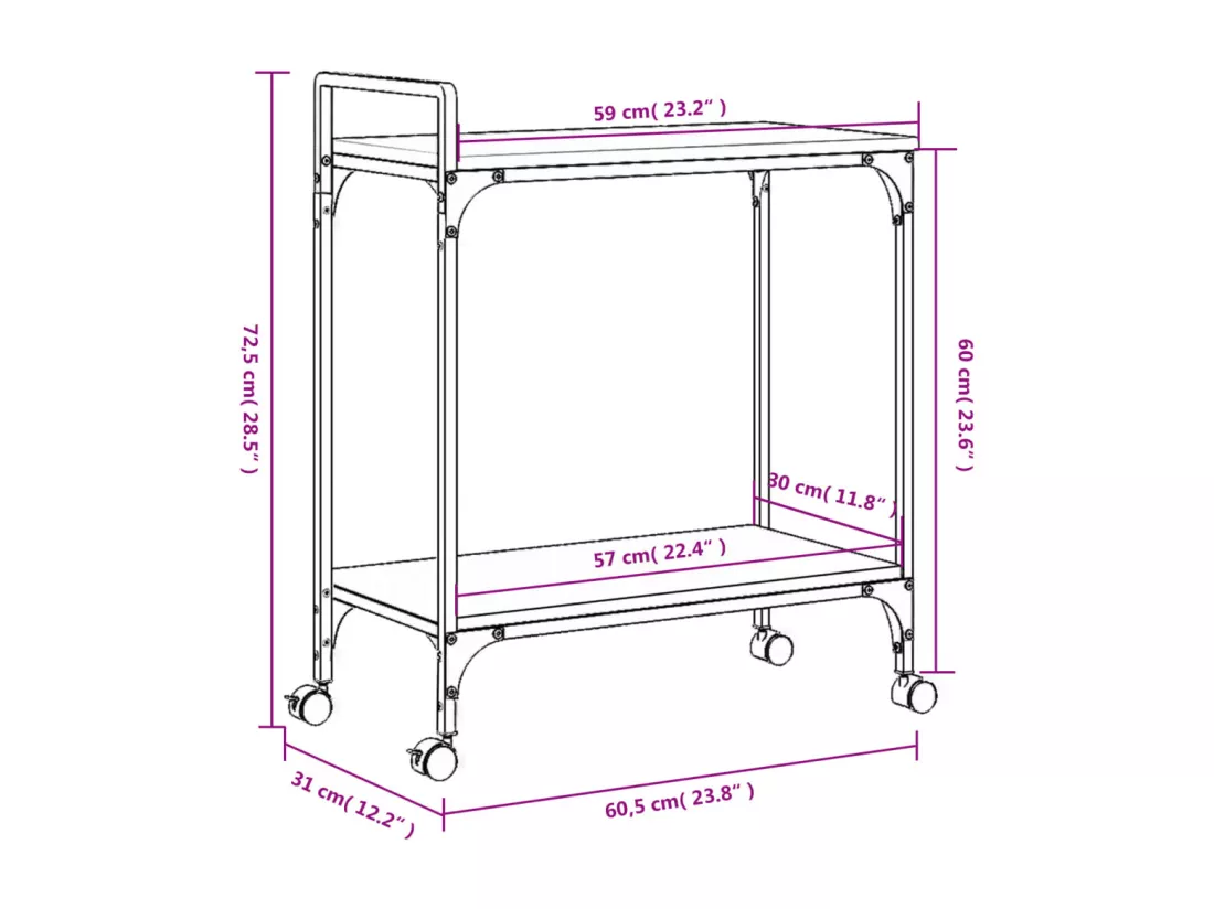 Chariot de cuisine sonoma gris 60,5x31x72,5cm bois d'ingénierie