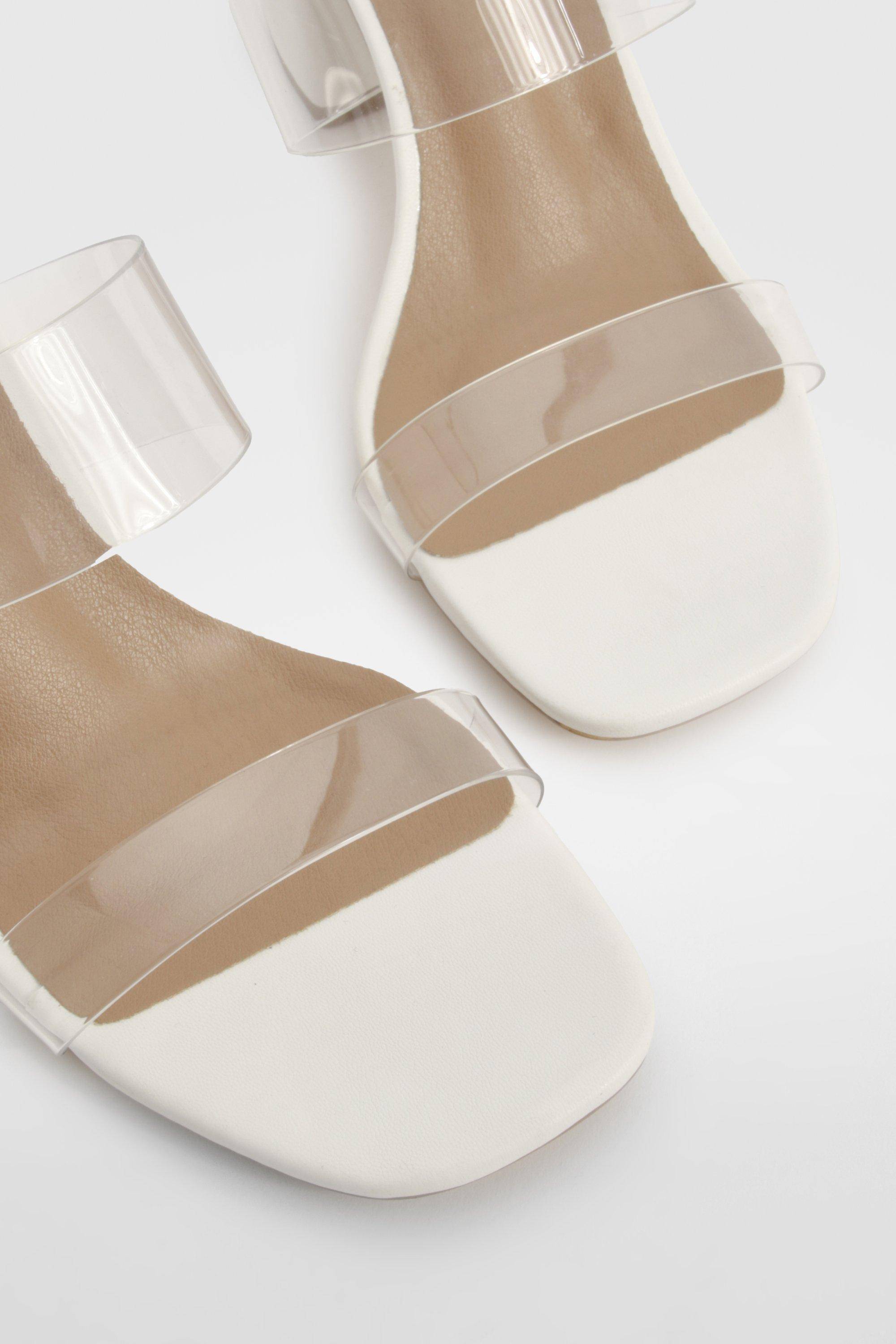 boohoo Mules à talon bloc, double bride transparente, coupe large
