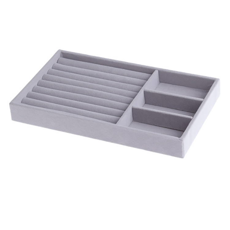 (21x12x2.5cm) Velour Schmuckschatulle Aufbewahrungsbox Organizer für Ringe / Halskette / Ohrringe / Armbänder - Grau