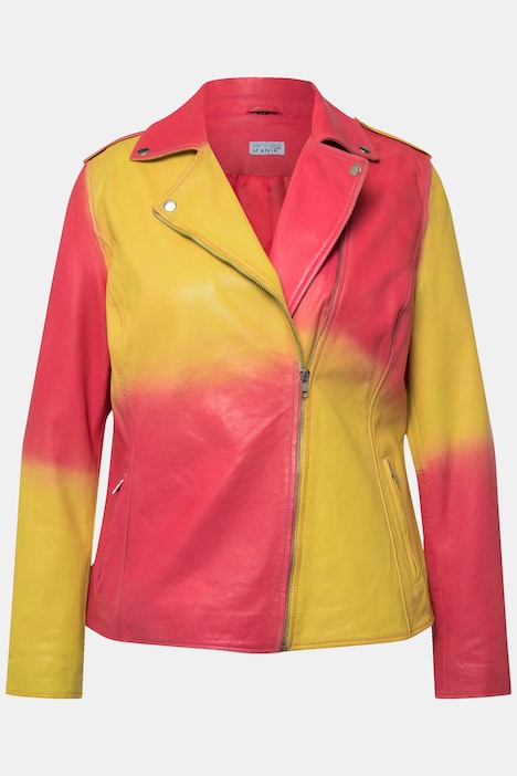 Lederjacke, zweifarbig, echtes Leder, Bikerjacke, Metall-Zipper, Reverskragen