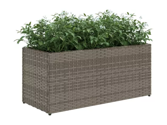 Jardinière avec 2 pots gris 72x30x32 cm résine tressée