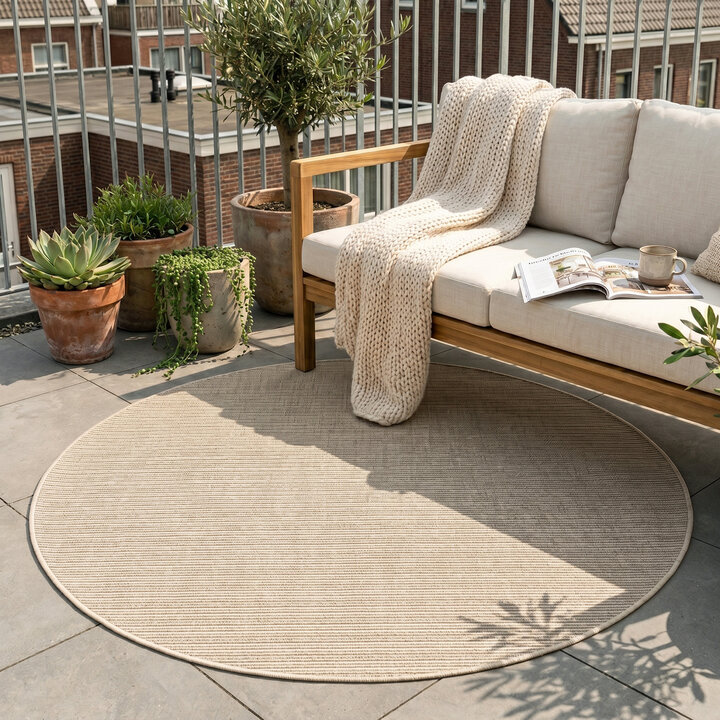 Rond jute buitenkleed - Nomad Melange Creme | Boho