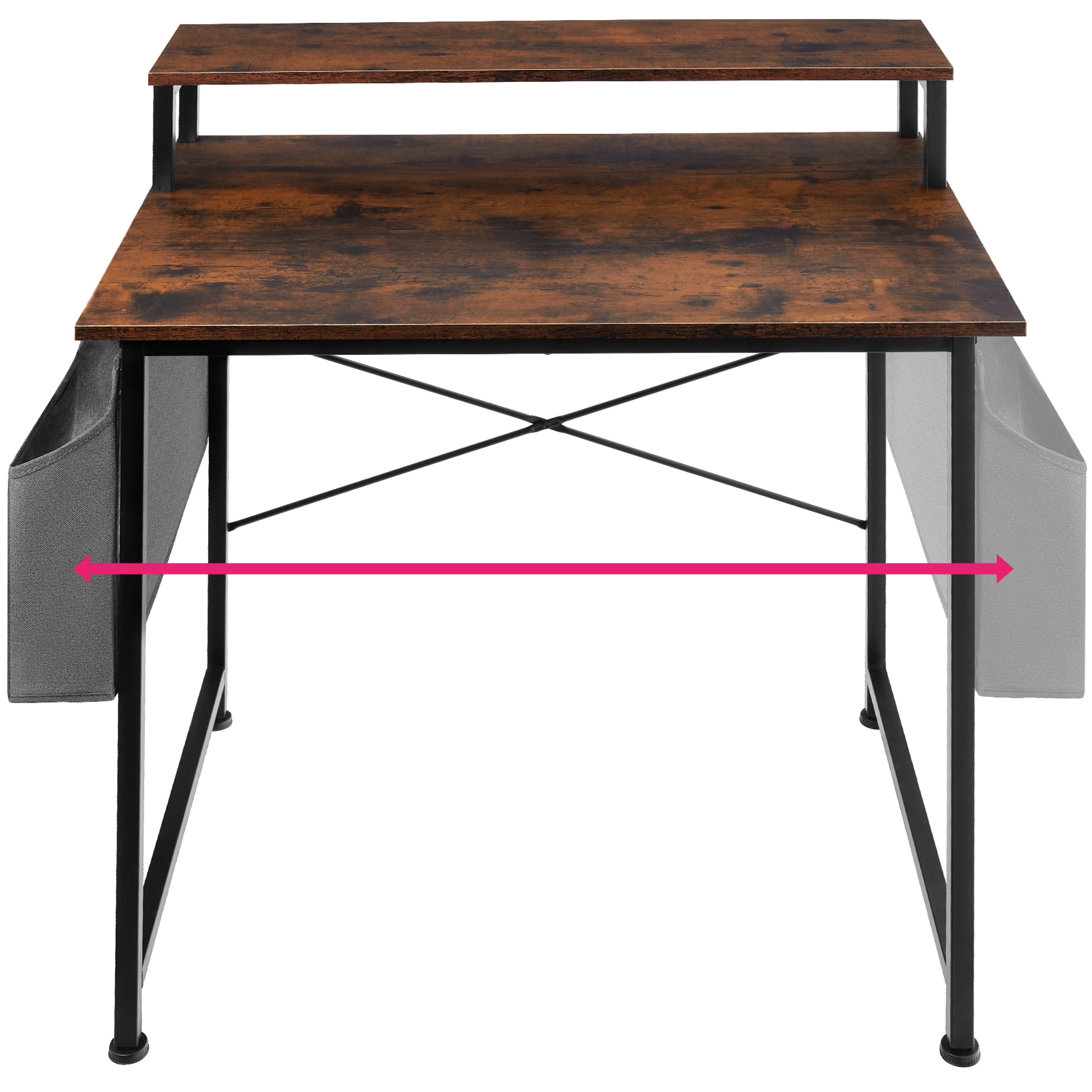 tectake® Schrebitisch, Industrial Style, mit Monitorständer und Aufbewahrungstasche, 80 x 55 x 90 cm