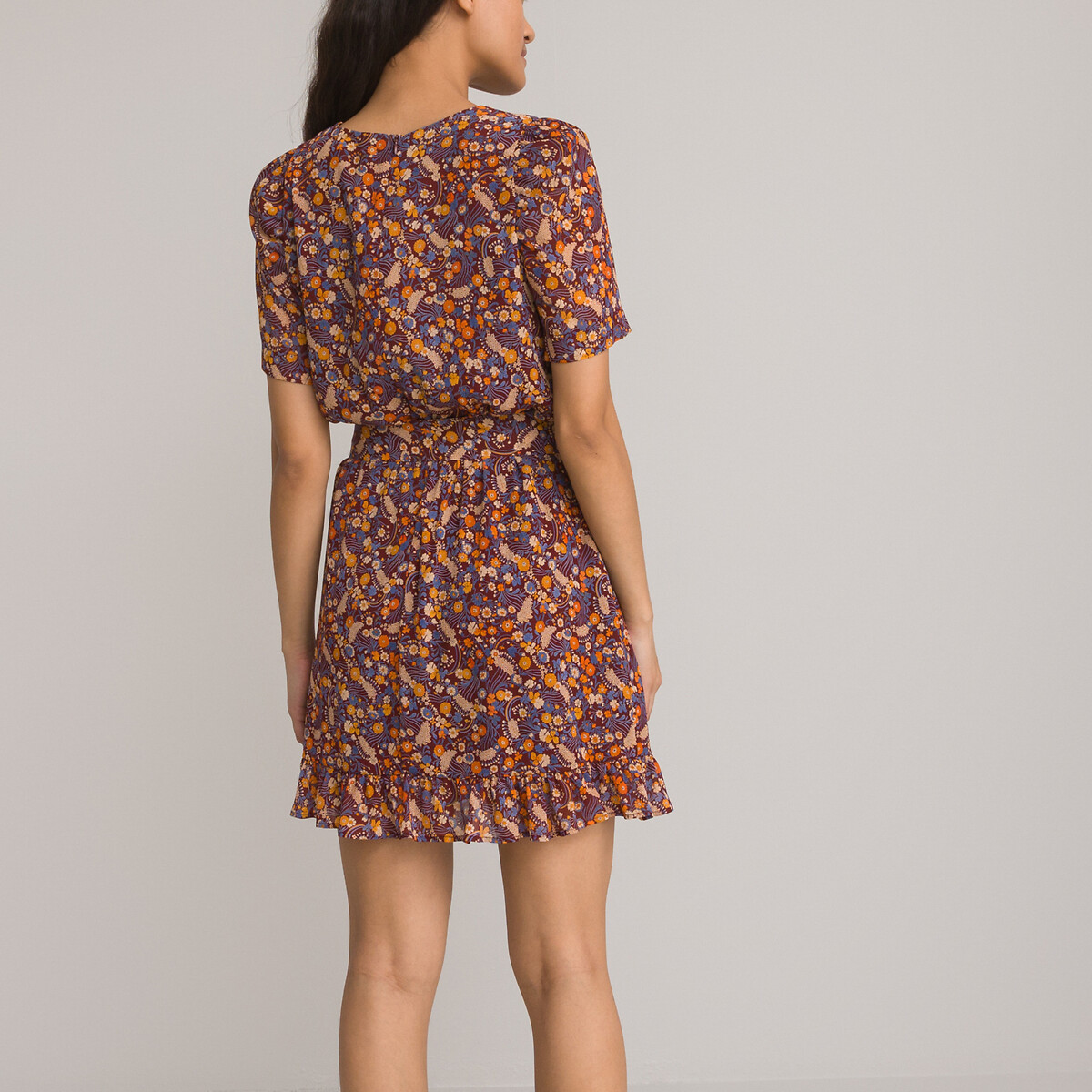 COLEÇÃO LA REDOUTE<br>Vestido florido com decote redondo e cinto
