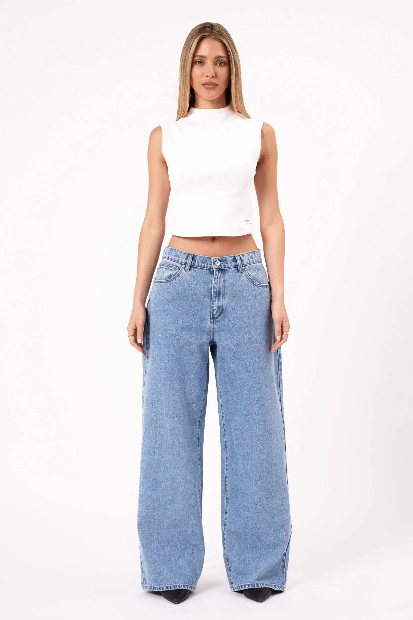 Abrand Jeans regular waist wide leg jeans medium blue denim