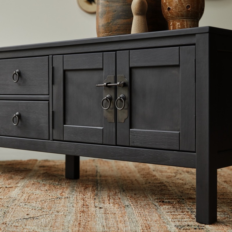 Meuble TV Thaki Black en pin massif L 170 cm