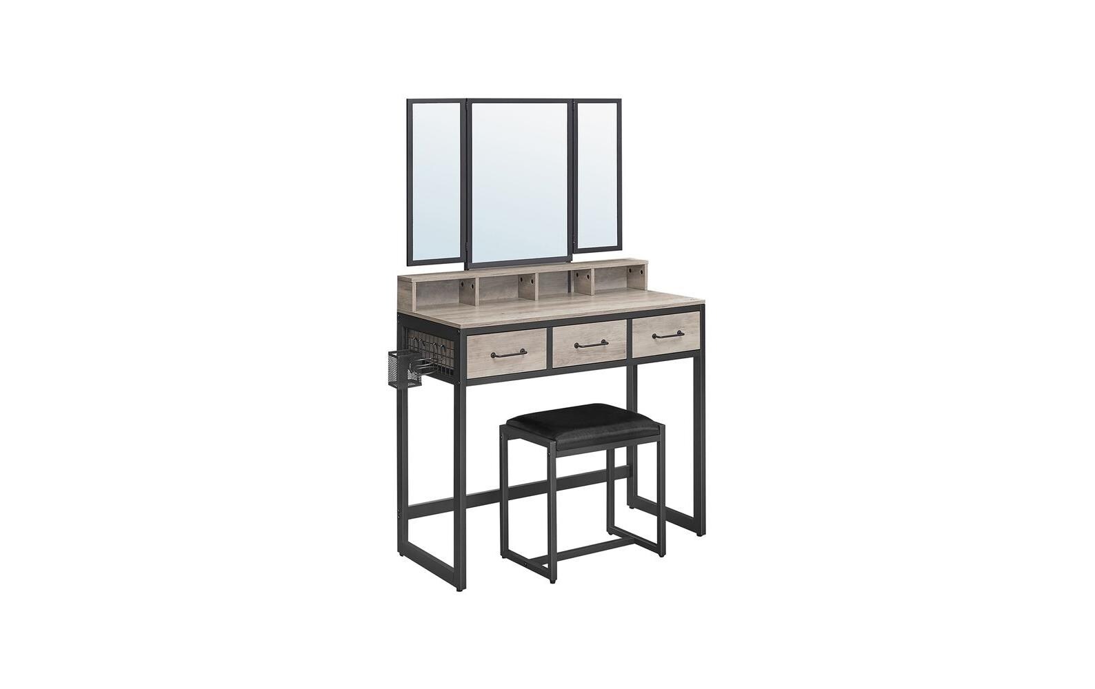 Schminktisch mit Hocker und Spiegel Greige/Schwarz<br>Kosmetiktisch