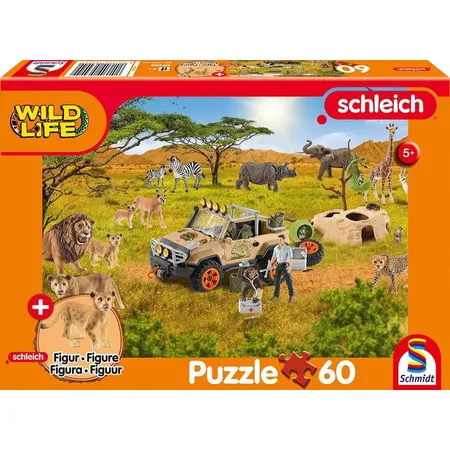 Schmidt Spiele Kinderpuzzle - Schleich ®: Wild Life - In der Sarvanne, 60 Teile mit Baby Löwenjunge Figur