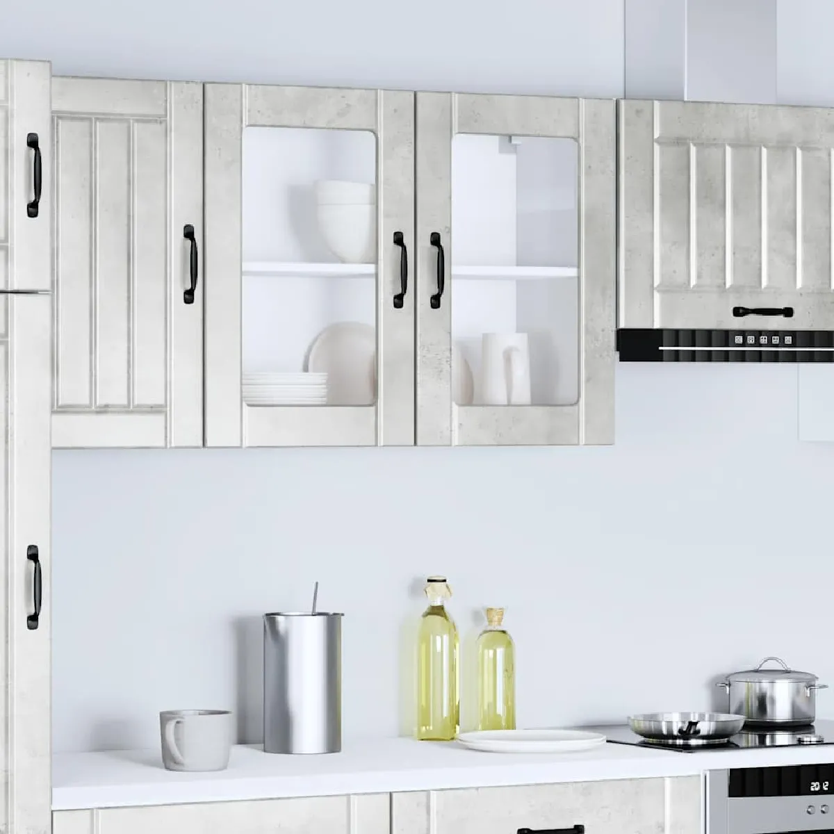 vidaXL Armoire Murale de Cuisine avec Porte en Verre - Gris Béton