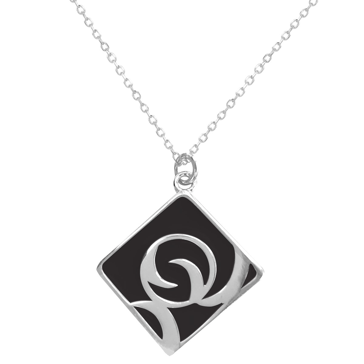 Collier fleur en argent rhodié avec émail noir