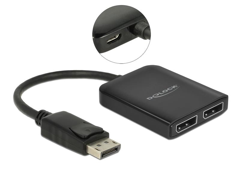 Delock 2-Port Signalsplitter DisplayPort, MST support Delock DisplayPort 1.4 Splitter 1 x DisplayPort zu 2 x DisplayPort MST