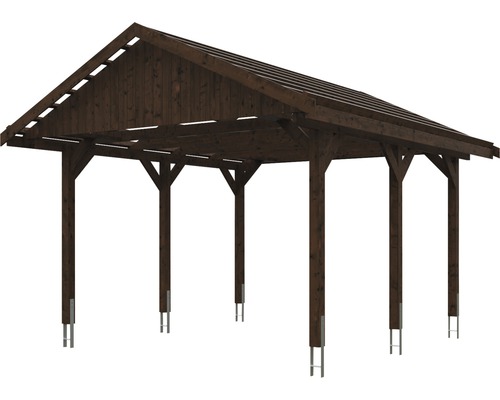 SKAN HOLZ Wallgau enkele carport inclusief daklatten en H-paalankers, 430 x 500 cm, notenhout