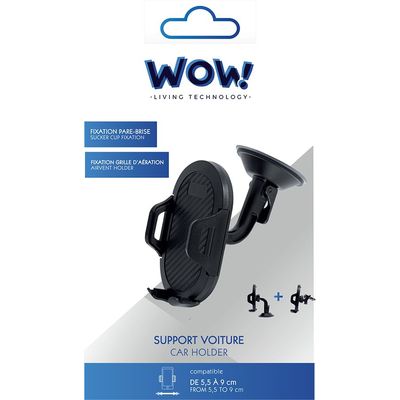 Bigben WOW - Support Voiture Ajustable 2 en 1 sur Pare-brise + Ventilation Noir