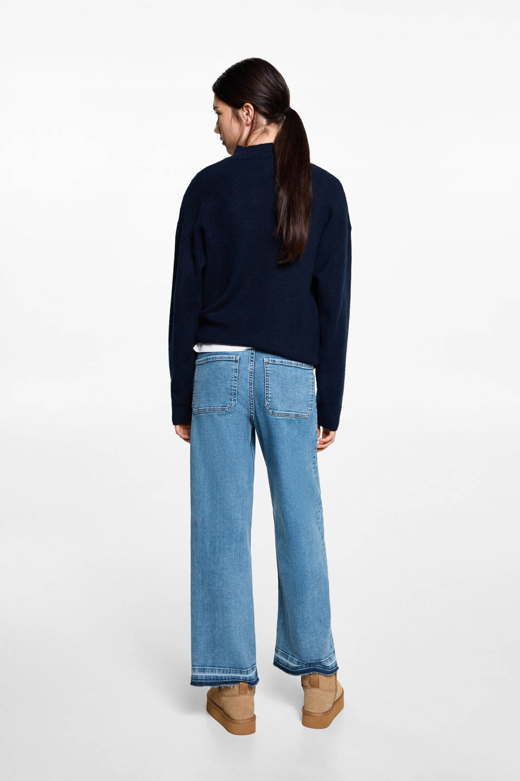 MANGO TEEN wide leg high waist jeans medium blue denim
