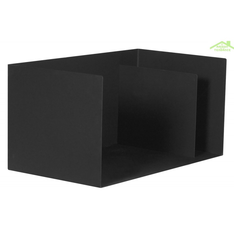 Rangement bois à deux compartiments en acier noir 70x35x40 cm