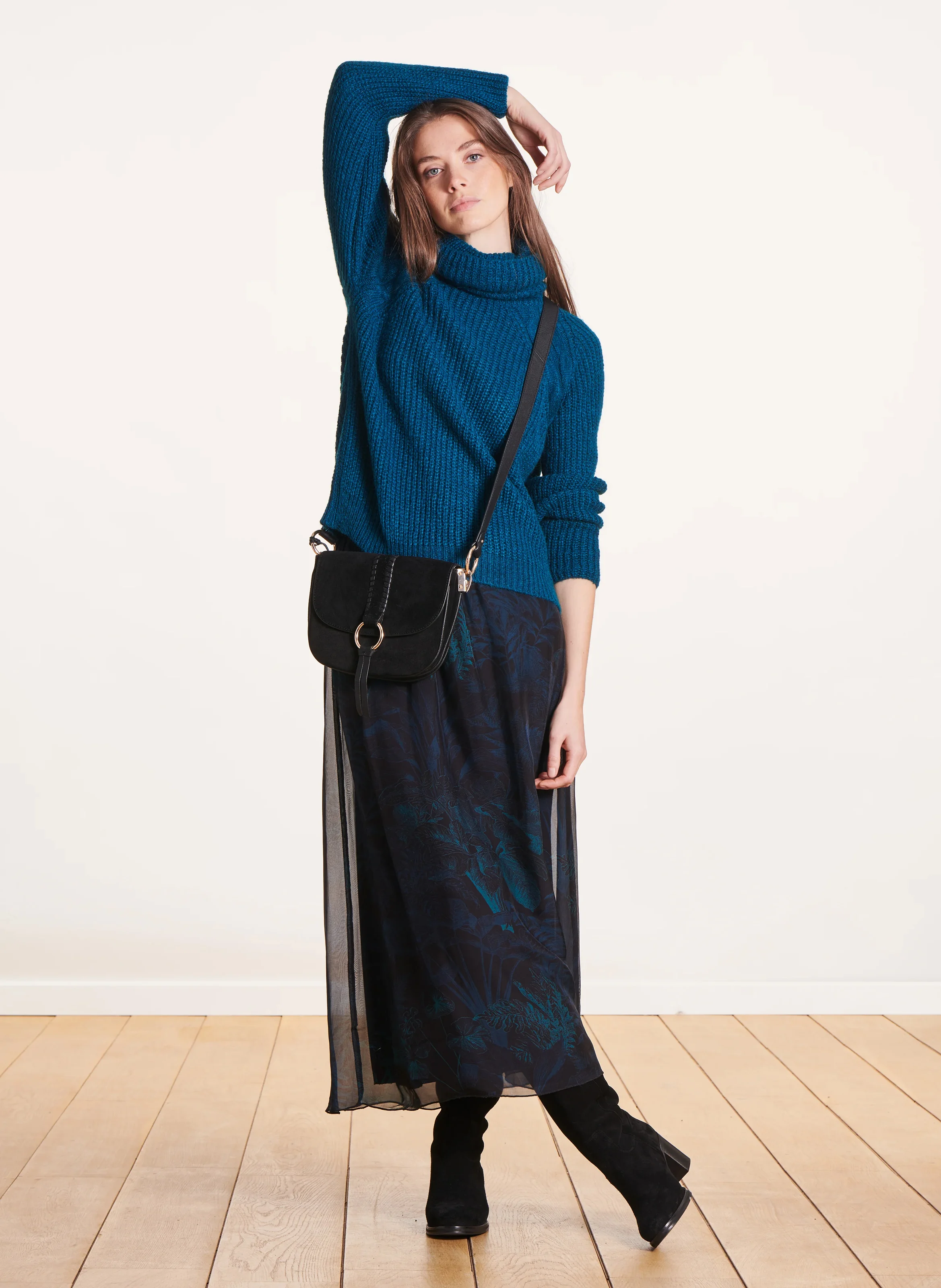 Pull tricot col roulé| Bleu
