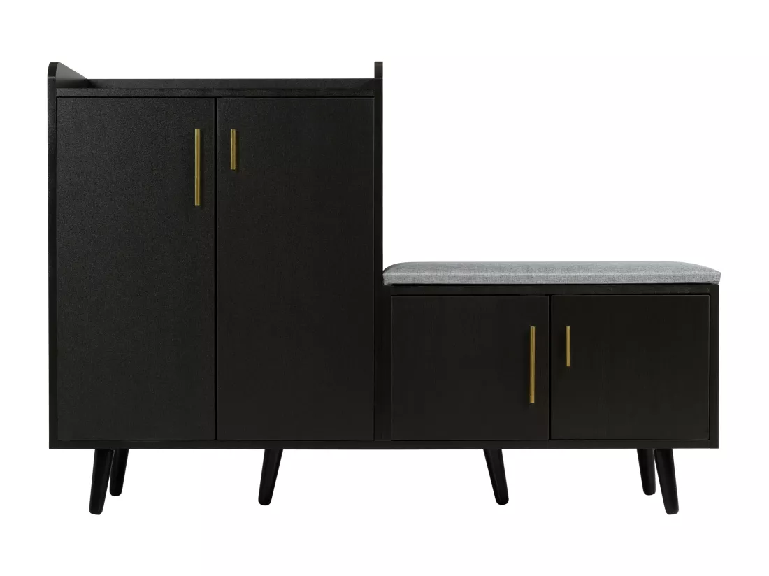 Meuble à chaussures - avec une banquette et 4 portes - Noir
