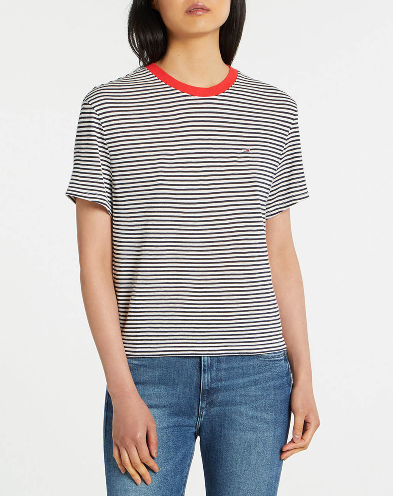 Tommy Jeans T-Shirt Crop Marnière blanc/bleu