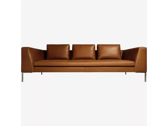 HABITAT - Canapé 3 places en cuir Vintage Leather - Marron cognac - Montino