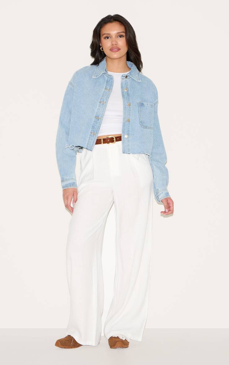 Light Blue Wash Chemise En Denim Raccourcie À Ourlet Brut