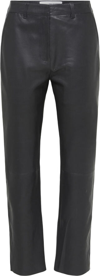Selected Femme SLFMARIE CHINO MW LEATHER PANTS W N Sort