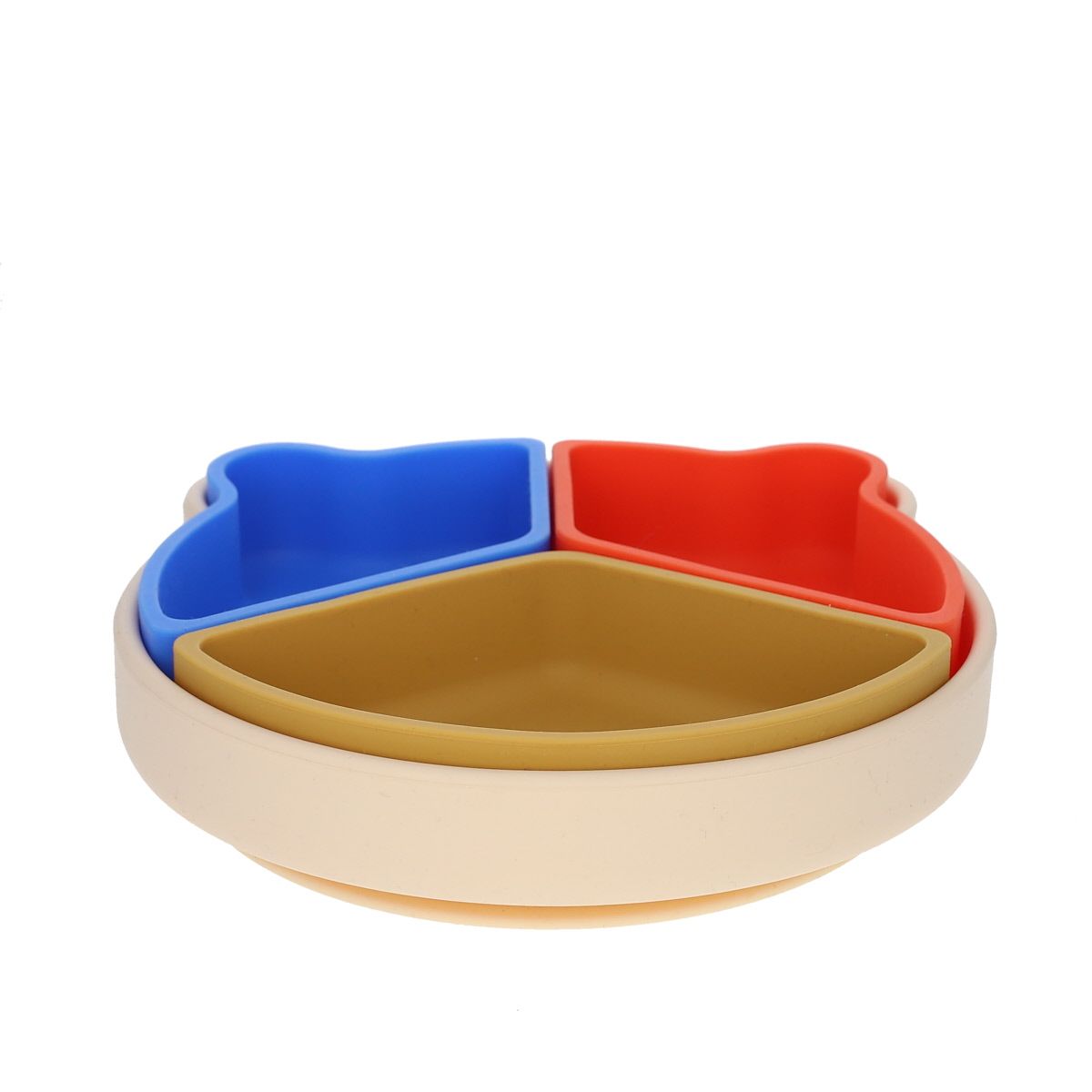 Assiette à compartiments en silicone bleu et corail Pause goûter