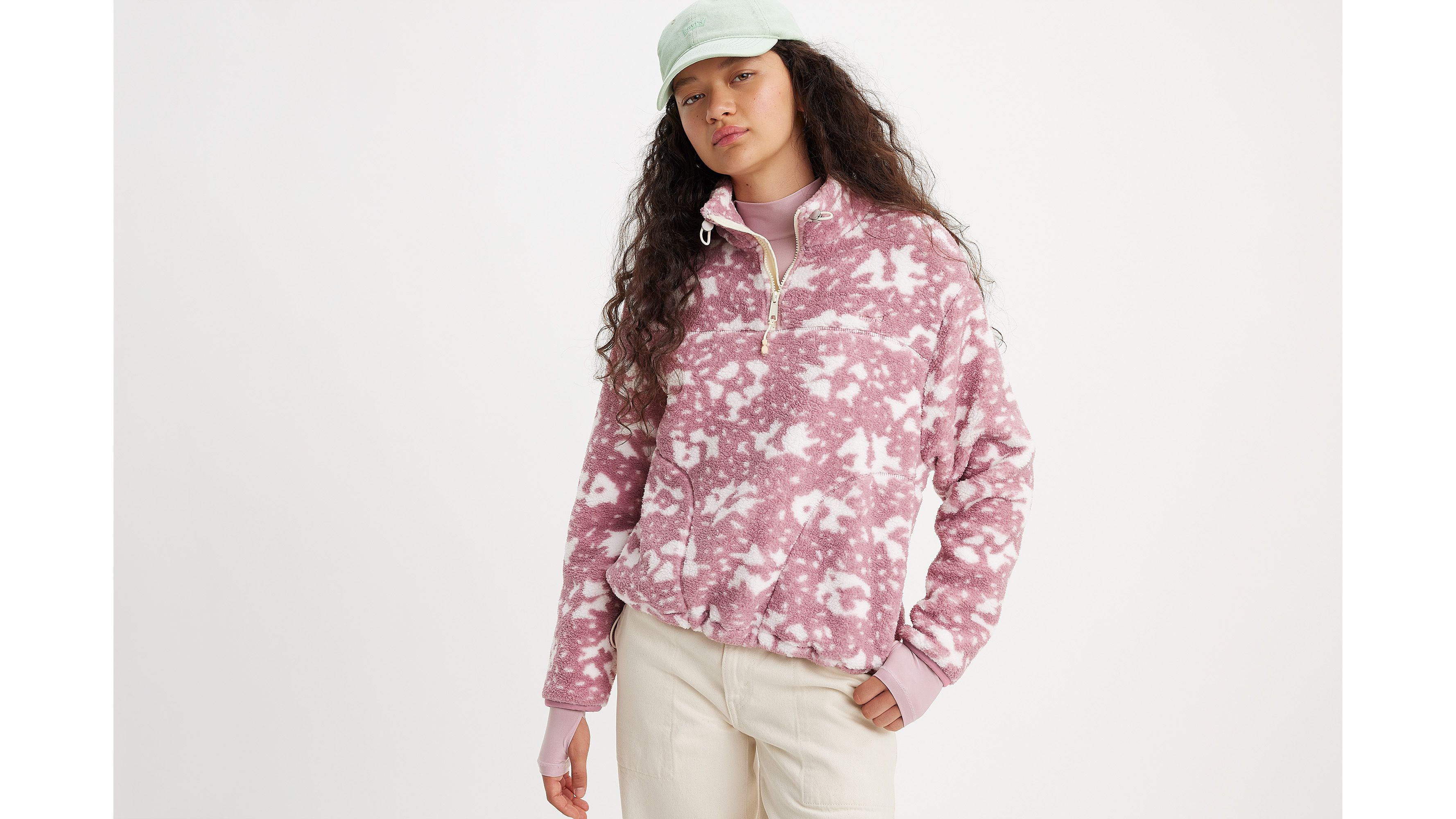 Sweat-shirt sherpa Big Foot 1/4 zip - Jessa Printed Floral Keepsake Lilac - Rose