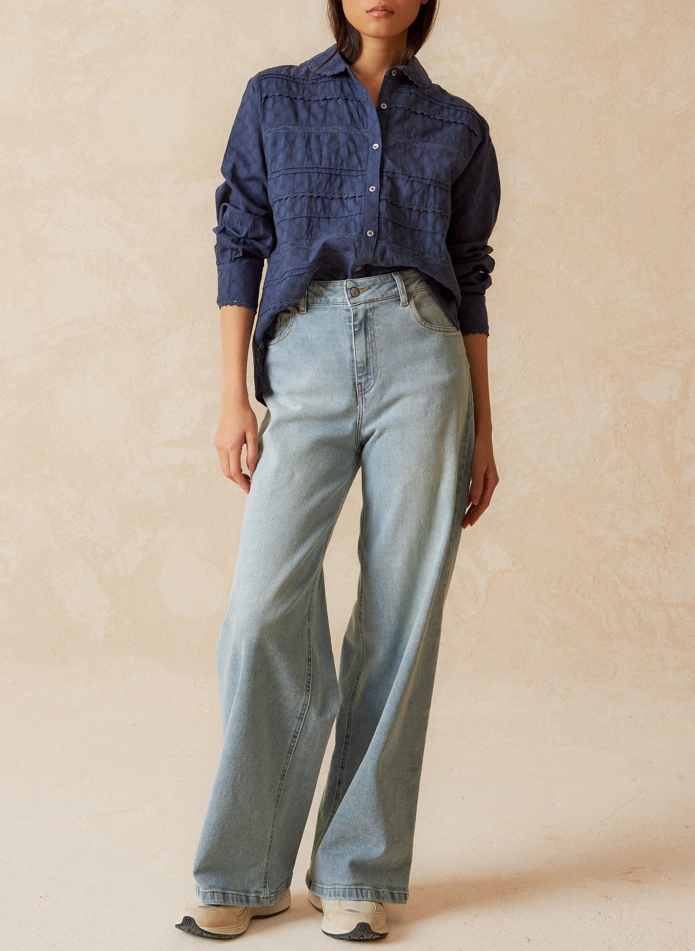 Chemise col claudine en coton bio | Bleu