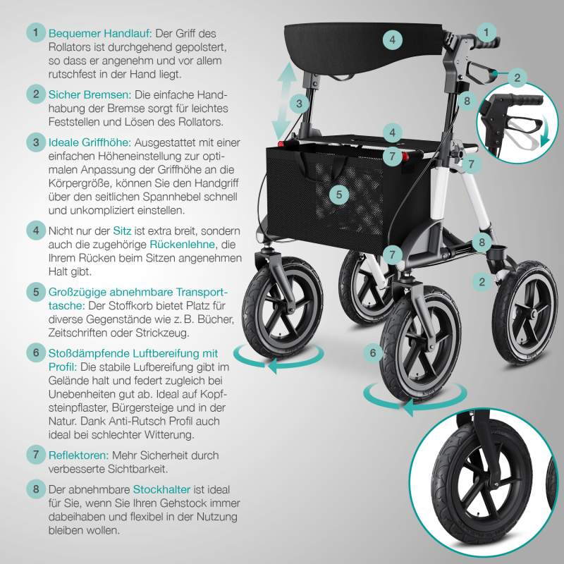 aktivshop Outdoor Rollator mit Luftbereifung Komfort
