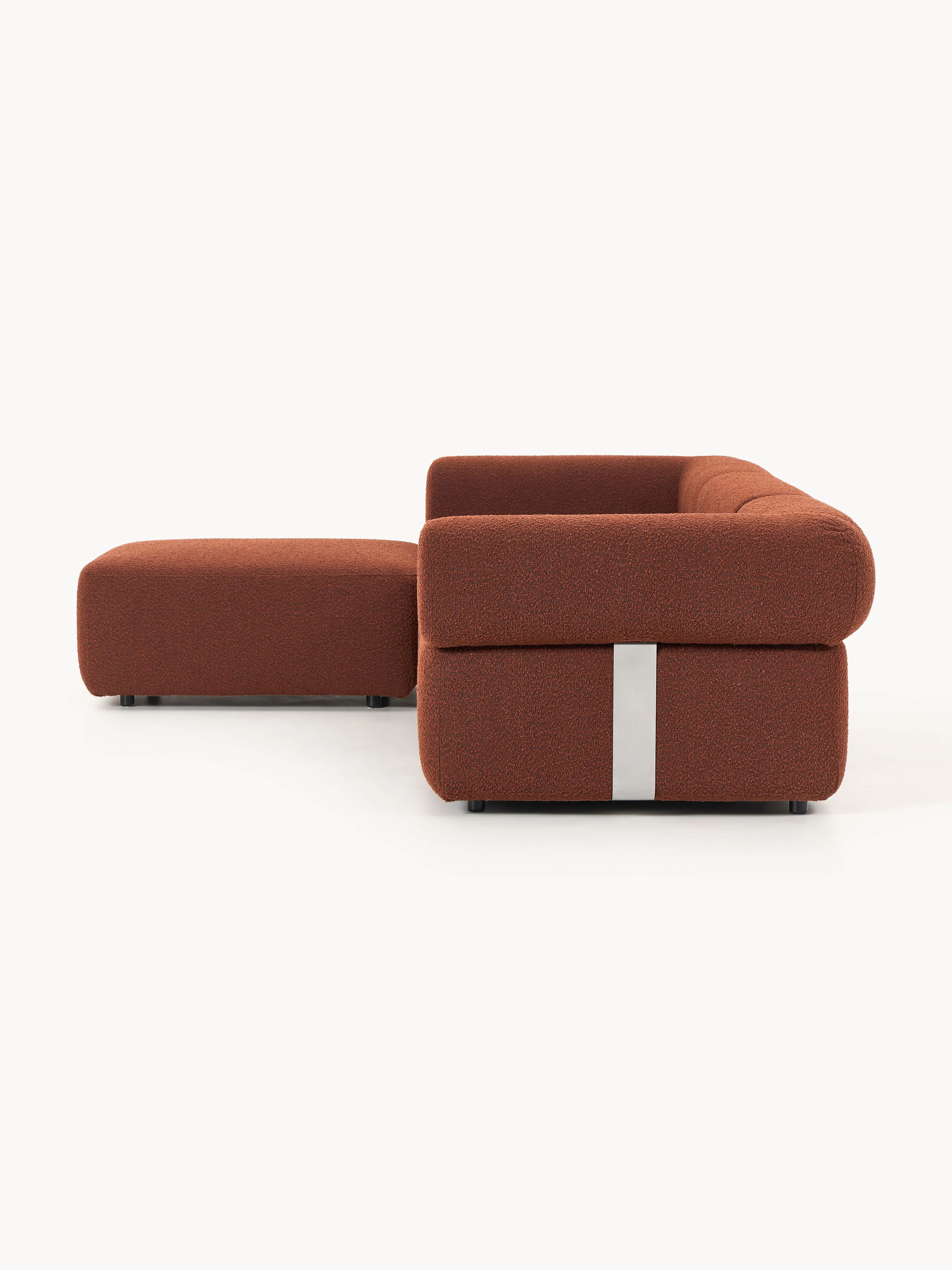 Modulaire bank Anton (4-zits) met poef (links/rechts) van bouclé