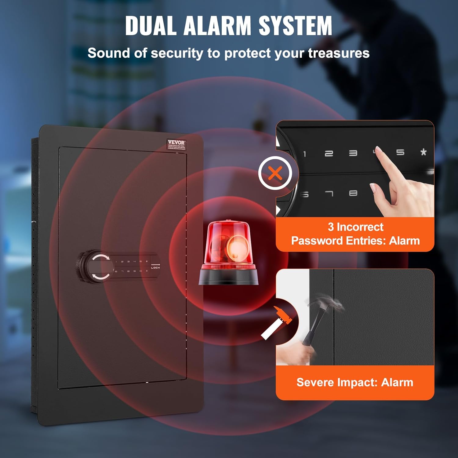 VEVOR 3-stufiger Waffentresor Wandtresor Safe, 3 herausnehmbaren Regalen 6 Schlüsselhaltern LED-Licht Vibrationsalarm, Tastenfeld und Schlüssel, für Langwaffe Pässe Schmuck Bargeld wichtige Dokumente