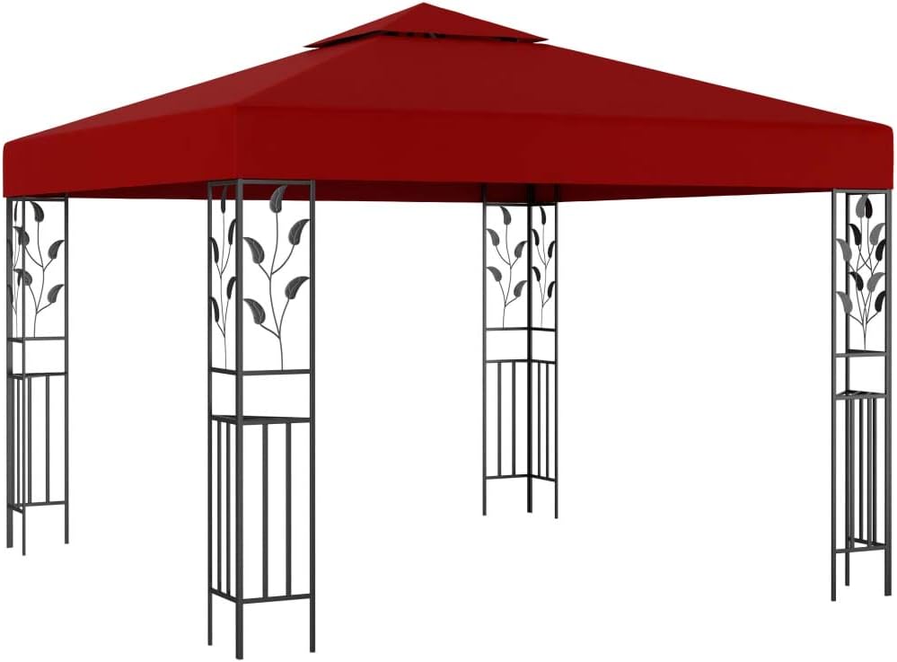 vidaXL Pavillon UV-beständig Doppeldach Gartenzelt Partyzelt Festzelt Gartenpavillon Bierzelt Garten 3x3m Weinrot Stahl Stoff mit PA-Beschichtung